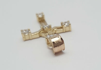 14K Solid Yellow Gold Religious Cubic Zirconia Cross Charm Pendant