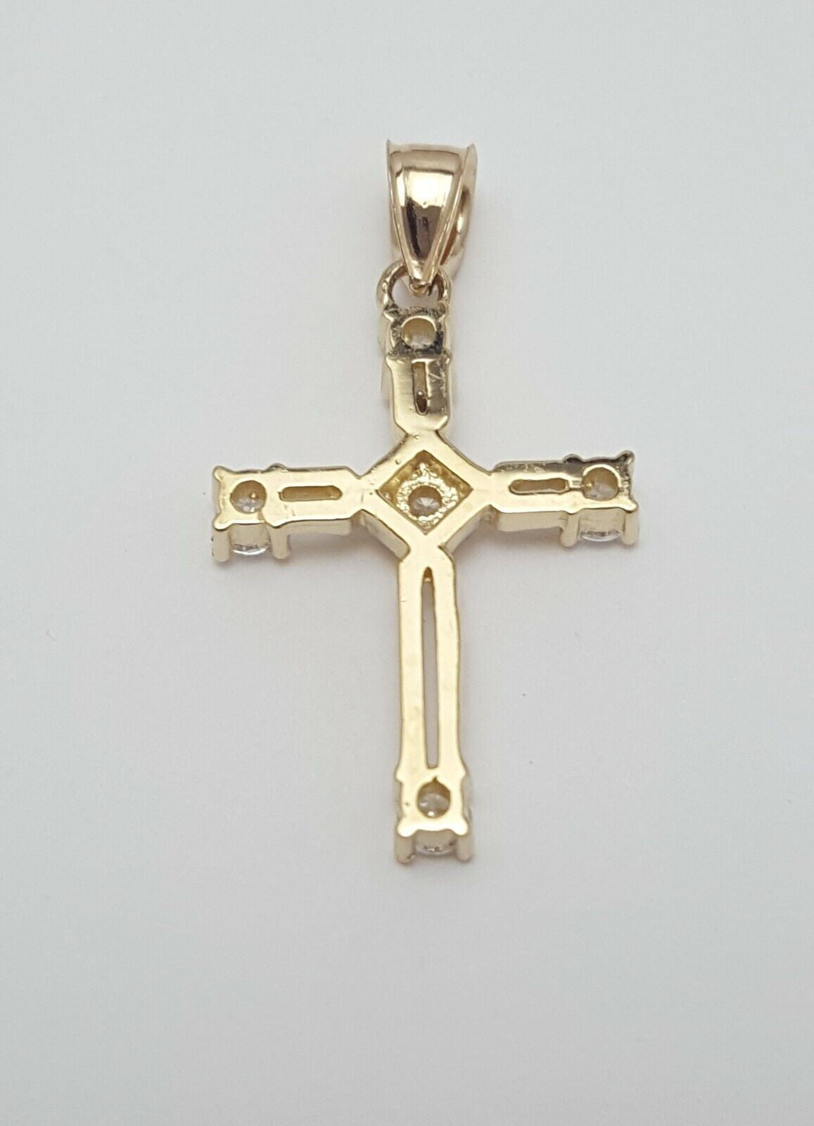 14K Solid Yellow Gold Religious Cubic Zirconia Cross Charm Pendant