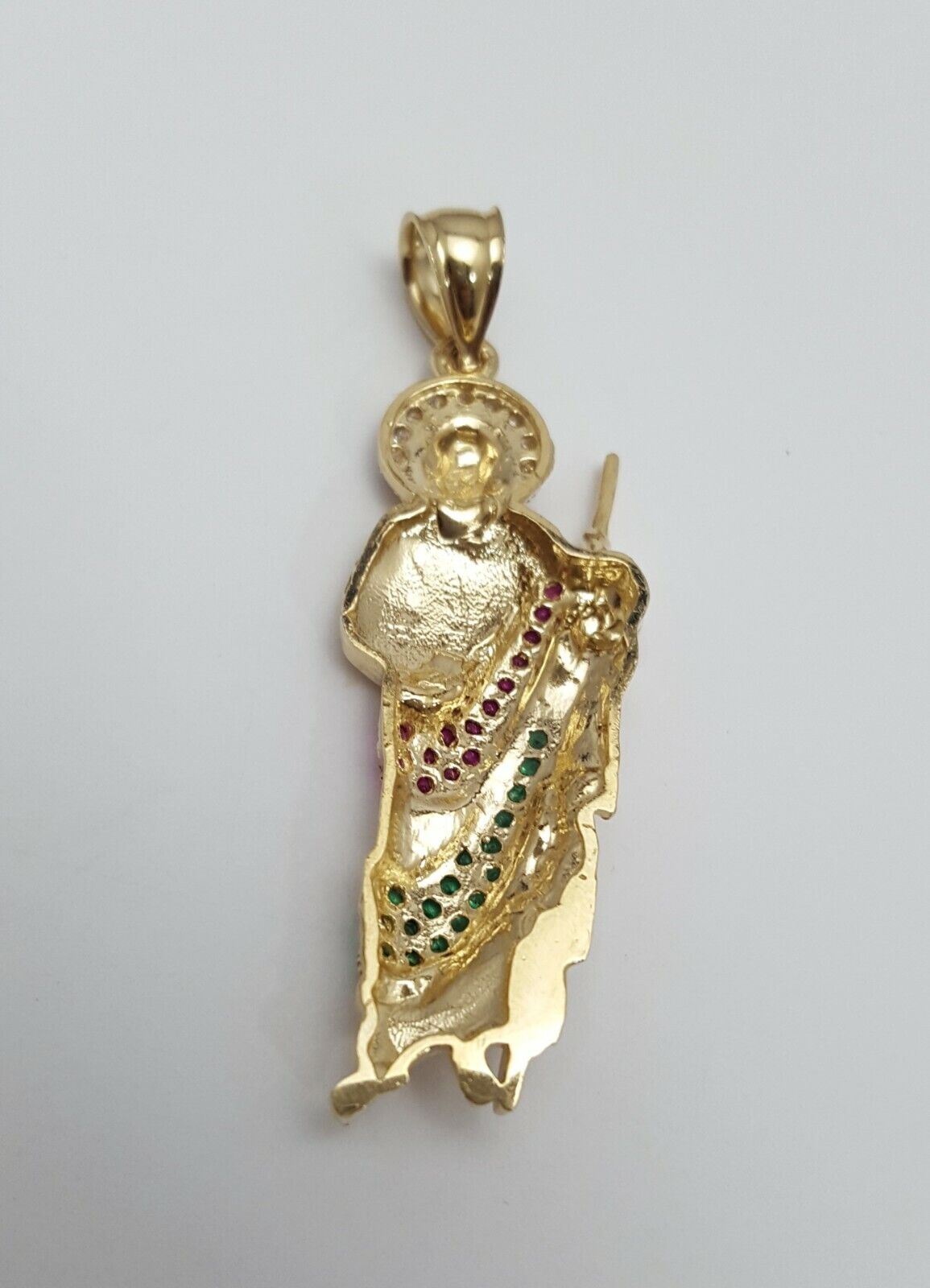 14K Solid Yellow Gold Religious Saint Jude Cubic Zirconia Charm Pendant