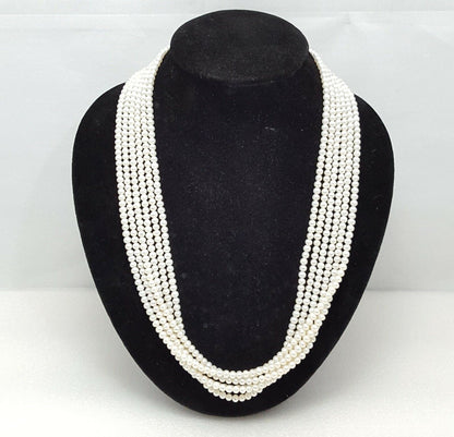 14K Yellow Gold Graduated 6 Six Strand Row Pearl Necklace