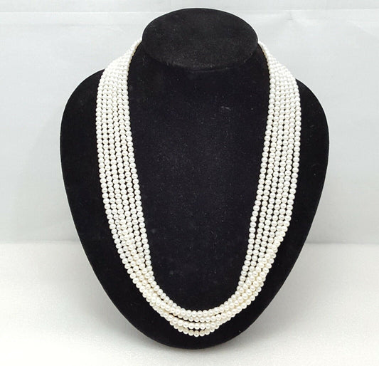 14K Yellow Gold Graduated 6 Six Strand Row Pearl Necklace