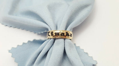 14K Yellow Gold Hawaiian Black Enamel  Linaka Band Ring