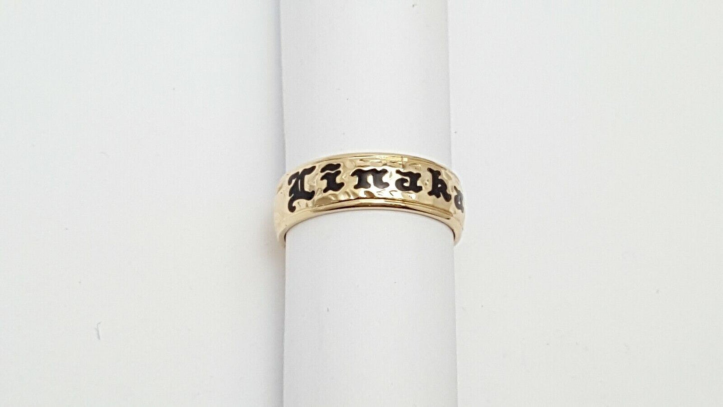 14K Yellow Gold Hawaiian Black Enamel  Linaka Band Ring