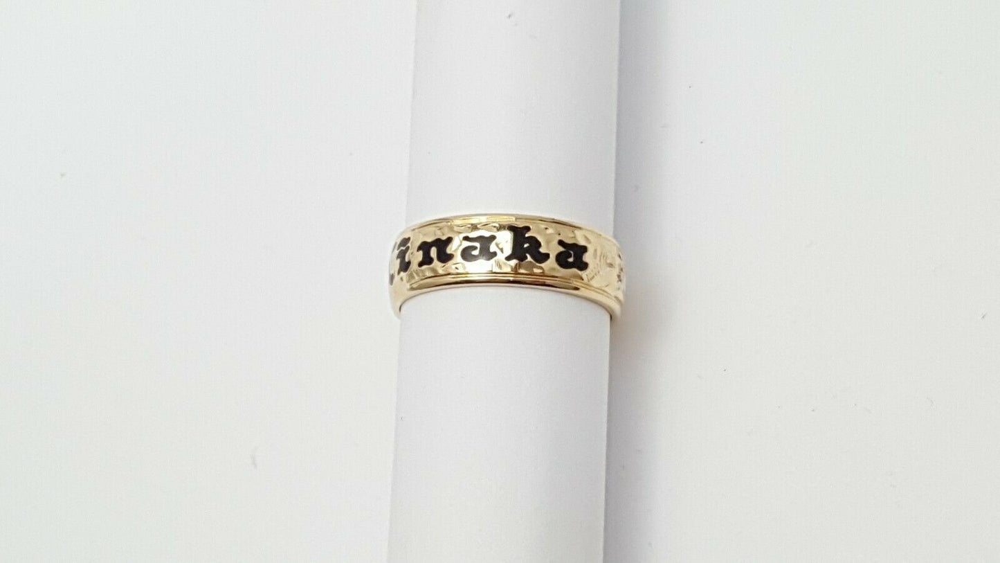 14K Yellow Gold Hawaiian Black Enamel  Linaka Band Ring