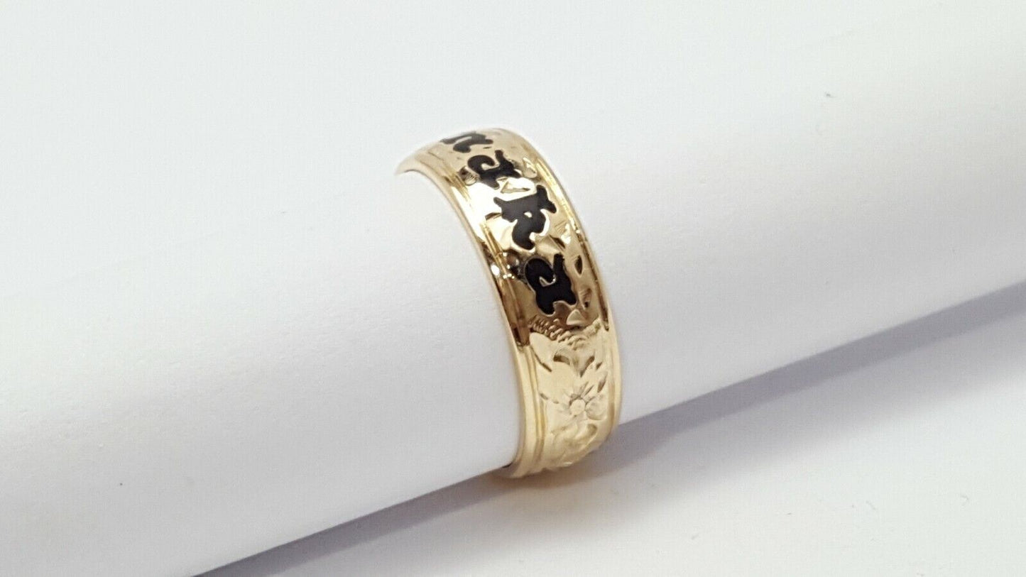 14K Yellow Gold Hawaiian Black Enamel  Linaka Band Ring