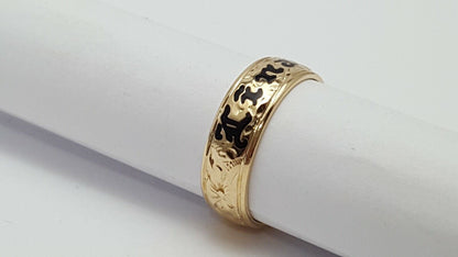 14K Yellow Gold Hawaiian Black Enamel  Linaka Band Ring