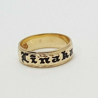 14K Yellow Gold Hawaiian Black Enamel  Linaka Band Ring