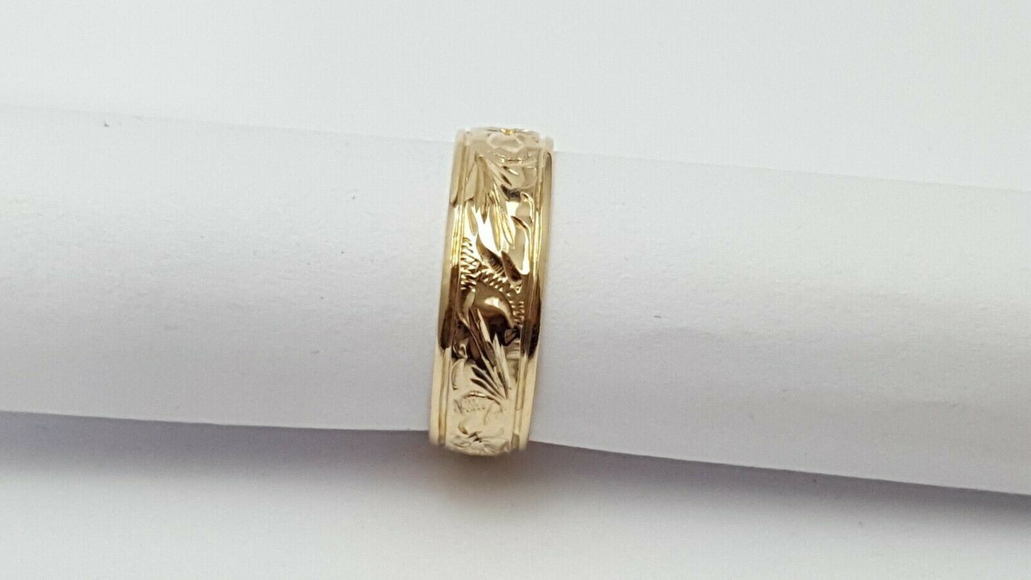 14K Yellow Gold Hawaiian Black Enamel  Linaka Band Ring