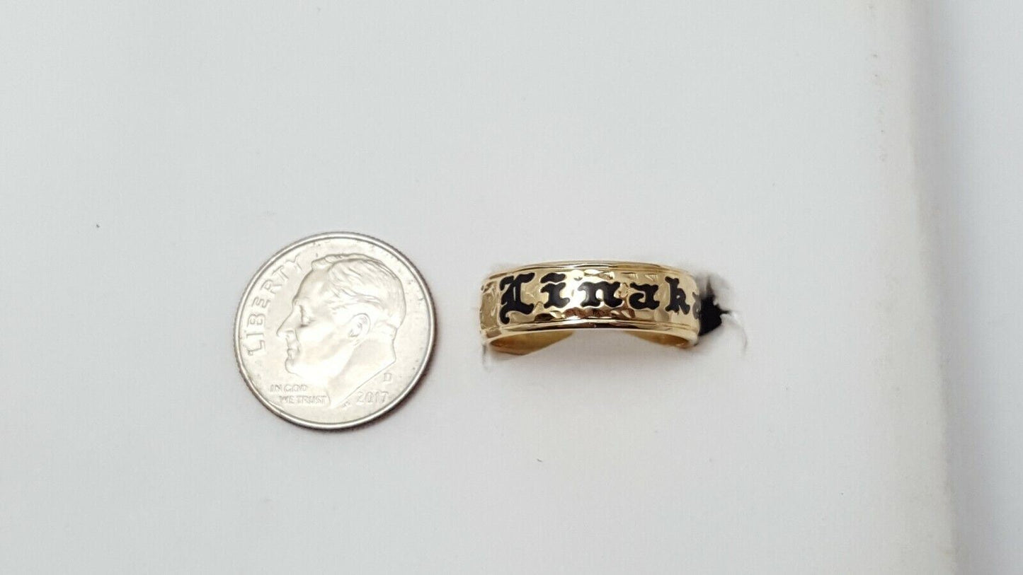 14K Yellow Gold Hawaiian Black Enamel  Linaka Band Ring