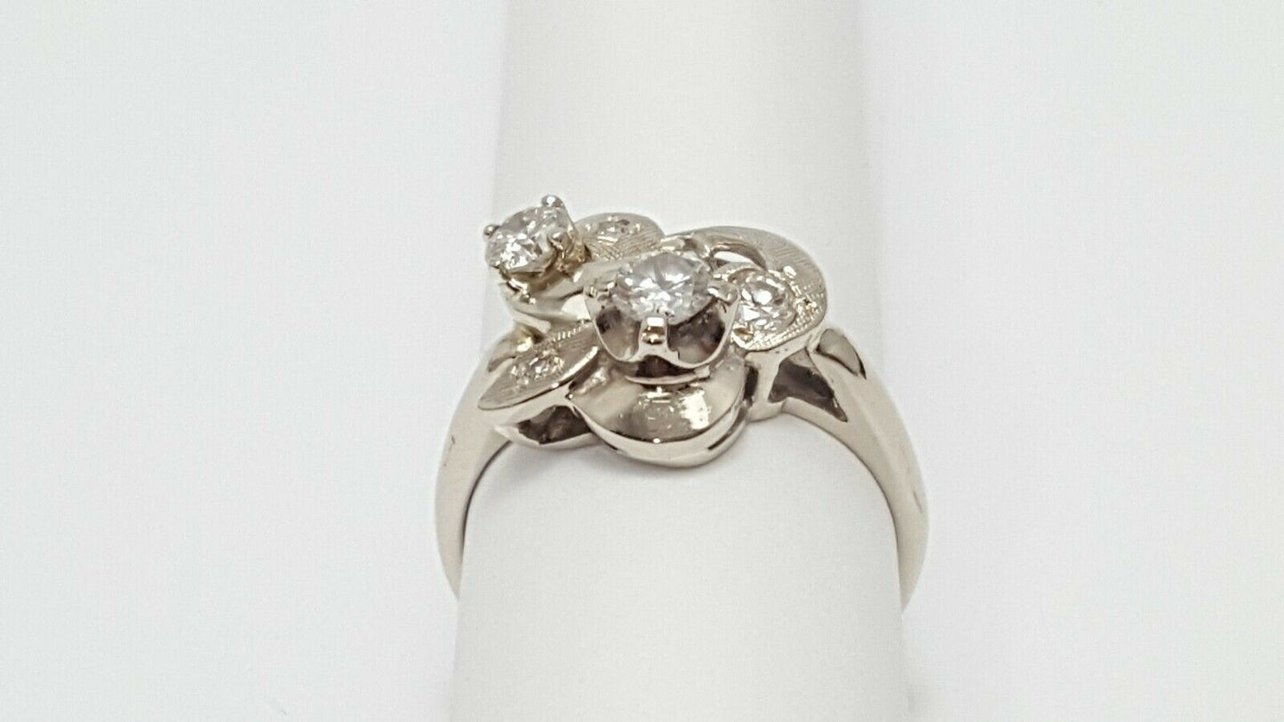 14K Solid White Gold Designer Ladies Diamond Ring