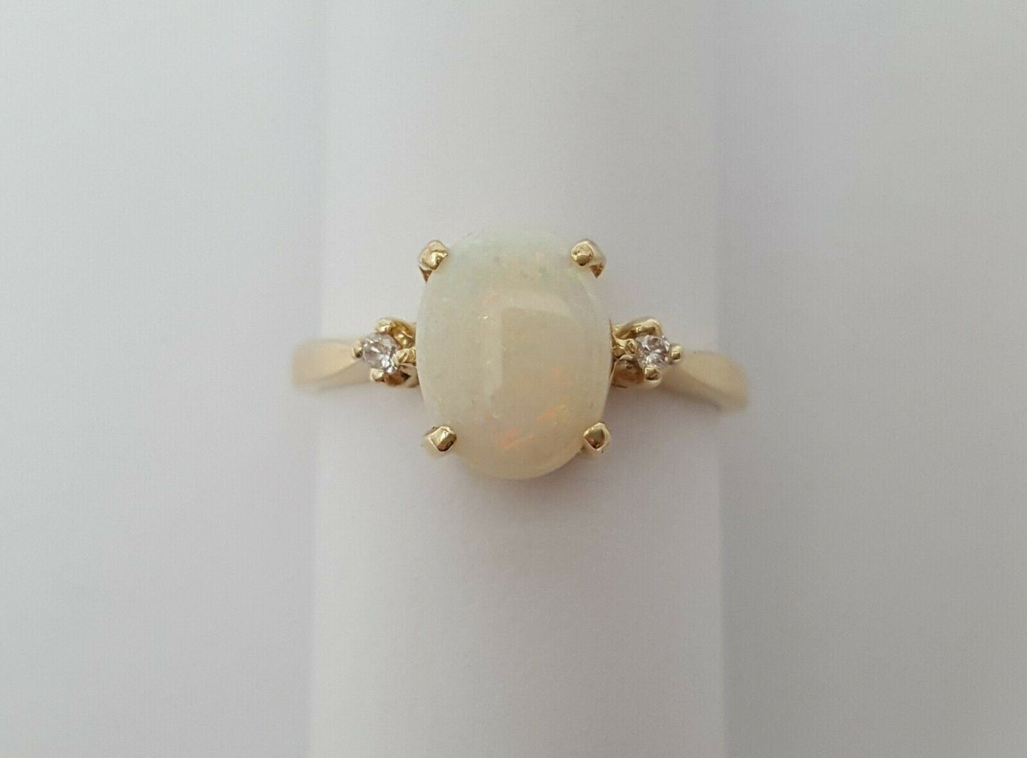 14K Solid Yellow Gold Designers Ladies Diamond & Opal Ring