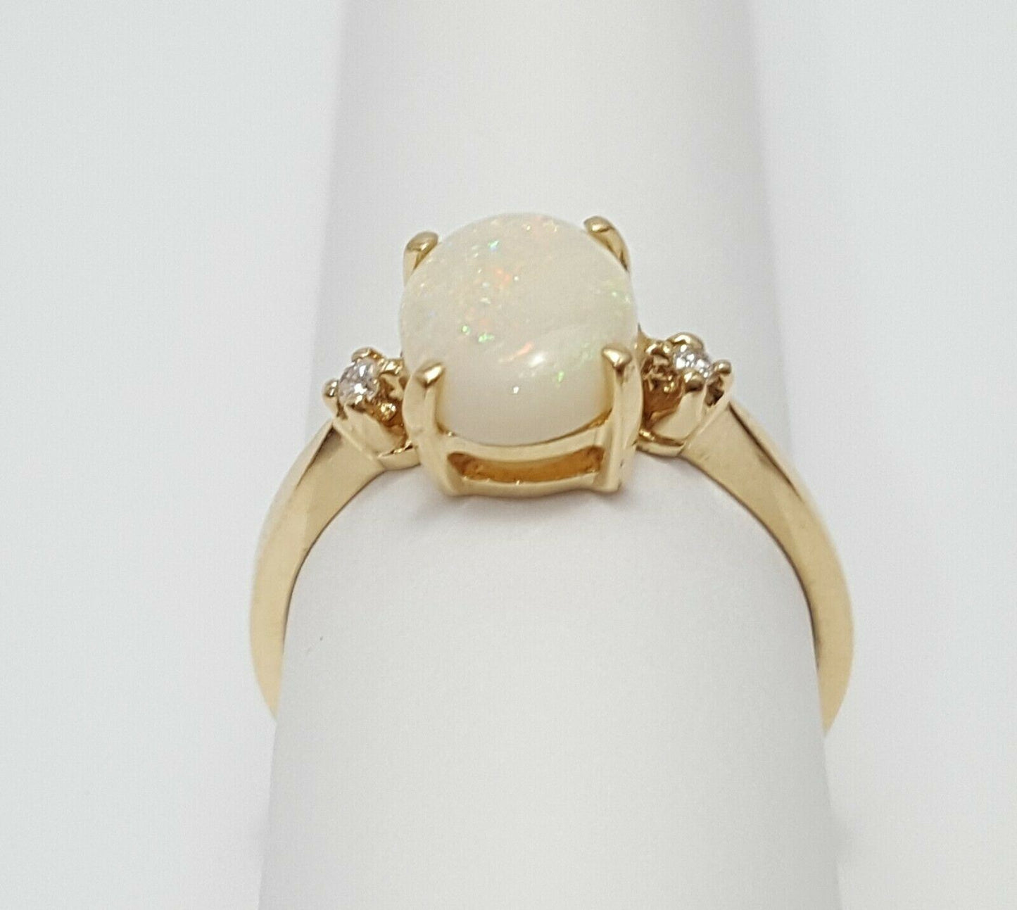 14K Solid Yellow Gold Designers Ladies Diamond & Opal Ring