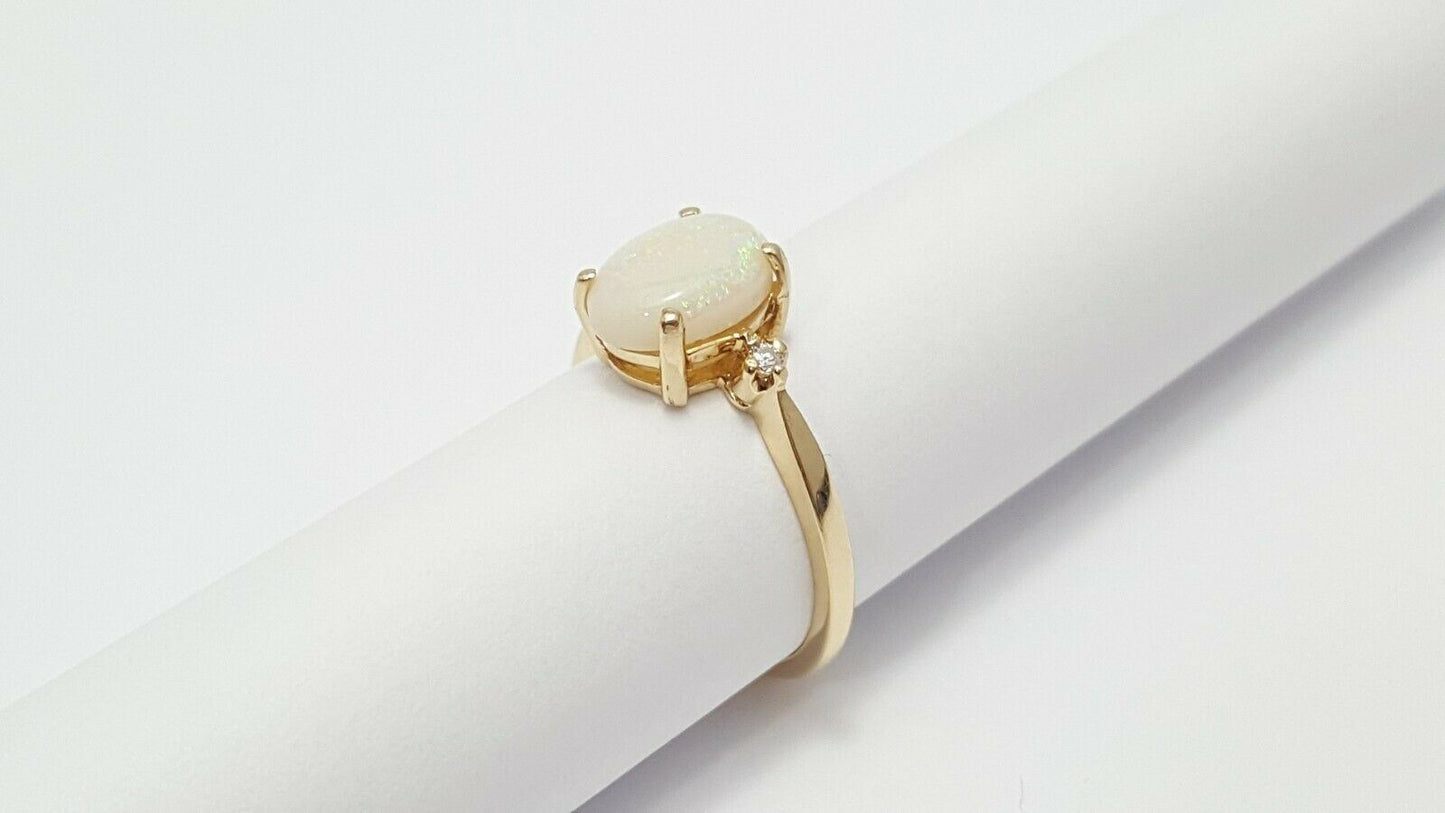 14K Solid Yellow Gold Designers Ladies Diamond & Opal Ring