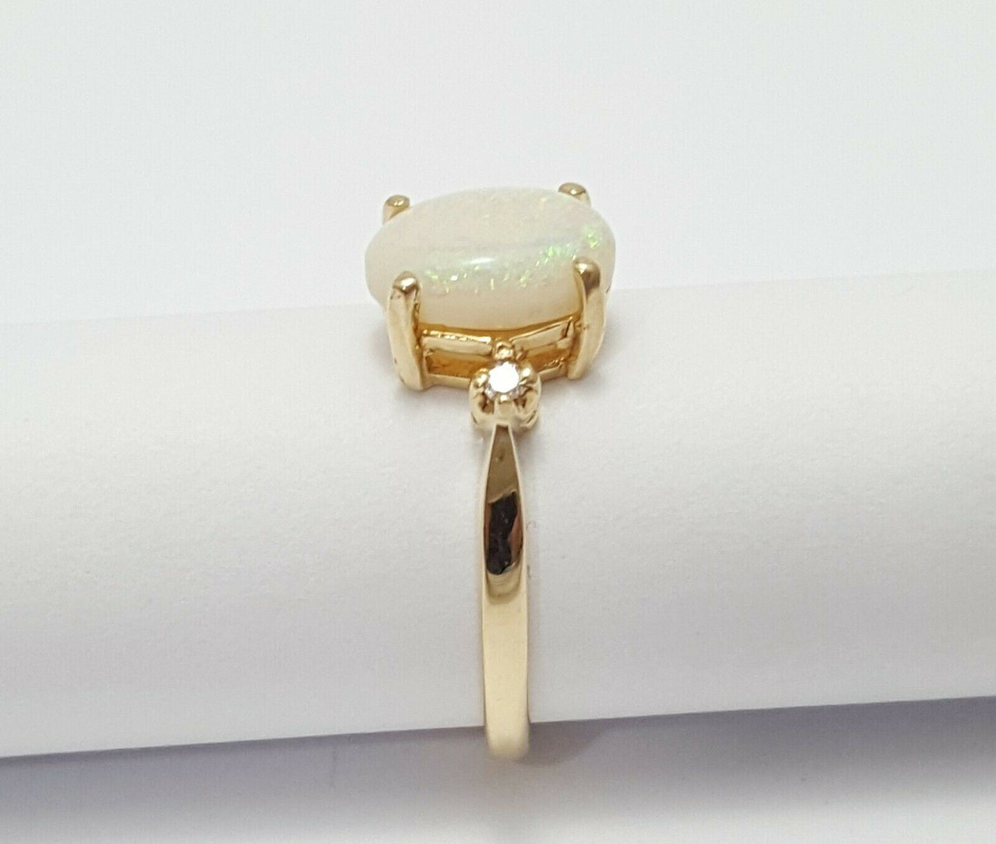 14K Solid Yellow Gold Designers Ladies Diamond & Opal Ring