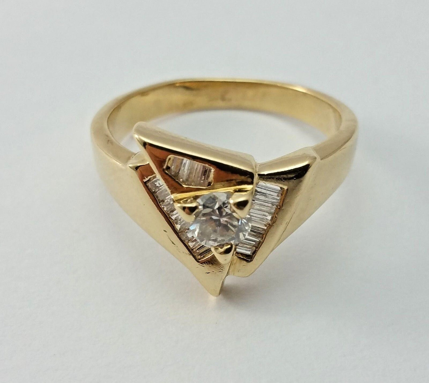 14K Solid Yellow Gold Designer Ladies Ring With Diamonds