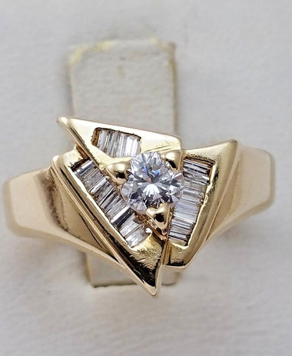 14K Solid Yellow Gold Designer Ladies Ring With Diamonds