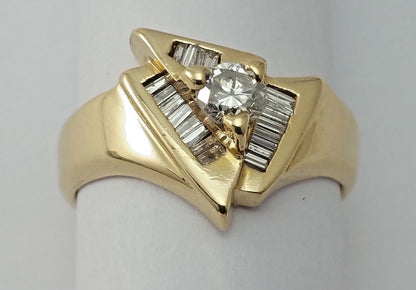 14K Solid Yellow Gold Designer Ladies Ring With Diamonds