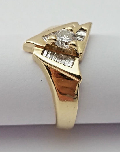 14K Solid Yellow Gold Designer Ladies Ring With Diamonds