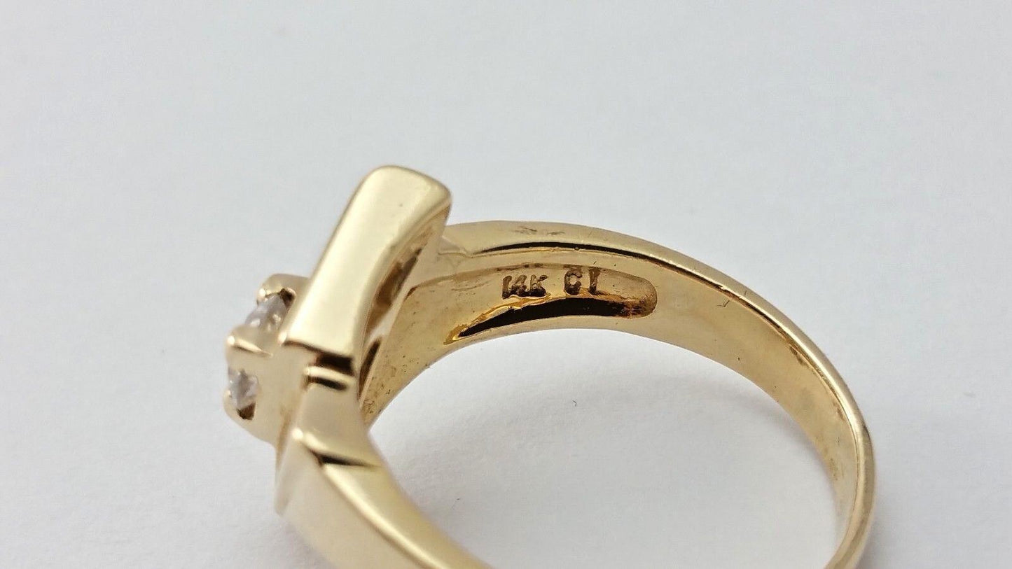 14K Solid Yellow Gold Designer Ladies Ring With Diamonds