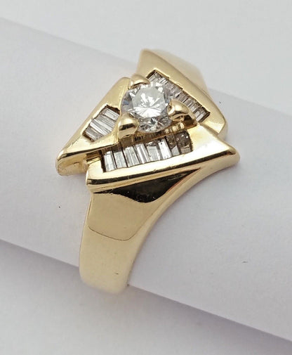 14K Solid Yellow Gold Designer Ladies Ring With Diamonds