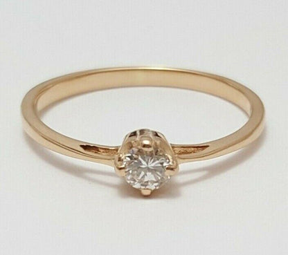 14K Rose Gold USSR Solitaire Diamond Wedding Ring