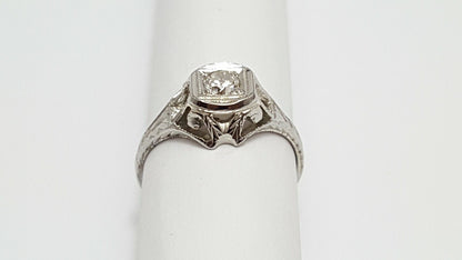 Vintage 18K Solid White Gold Art Deco Ladies Diamond Wedding Engagement Ring