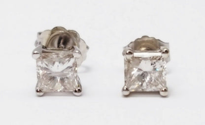 14K White Gold Square Princess Cut Diamond Earrings