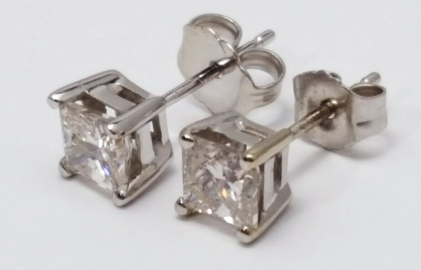 14K White Gold Square Princess Cut Diamond Earrings