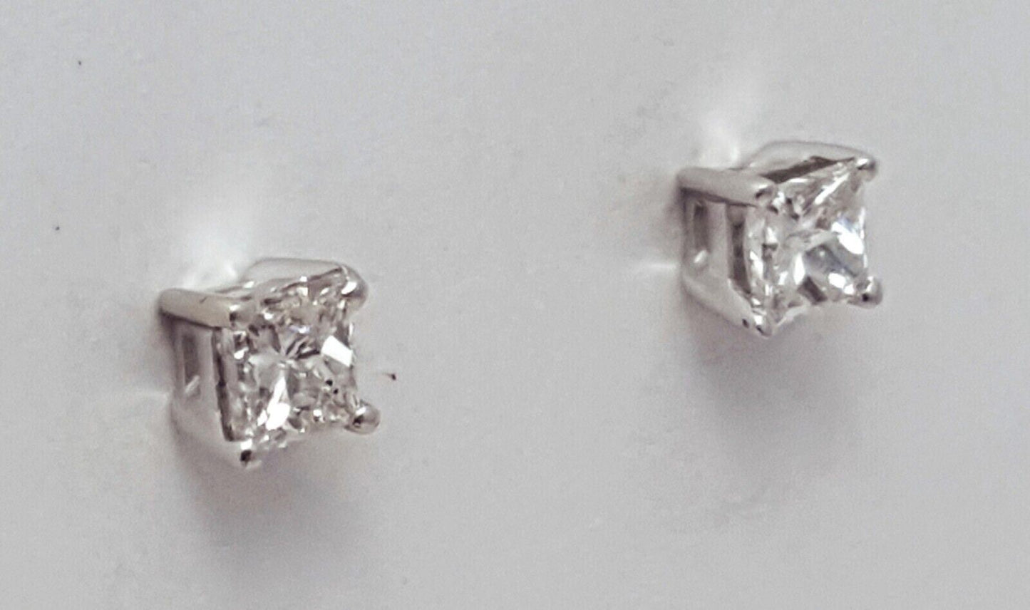 14K White Gold Square Princess Cut Diamond Earrings