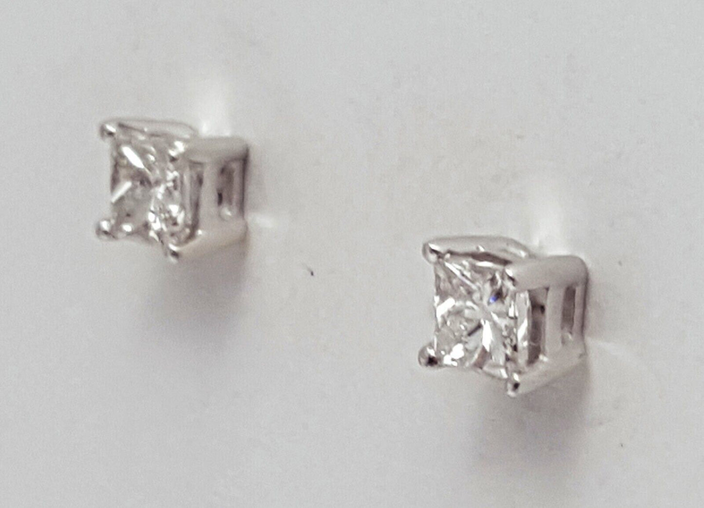 14K White Gold Square Princess Cut Diamond Earrings