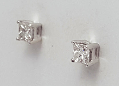 14K White Gold Square Princess Cut Diamond Earrings