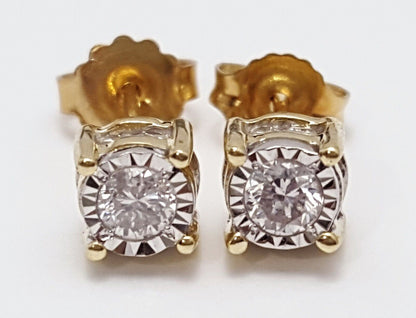 10K Solid Two Tone Gold Round Cut Diamond Earrings