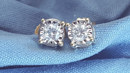 10K Solid Two Tone Gold Round Cut Diamond Earrings