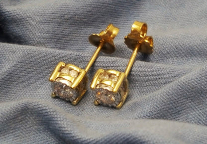 10K Solid Two Tone Gold Round Cut Diamond Earrings