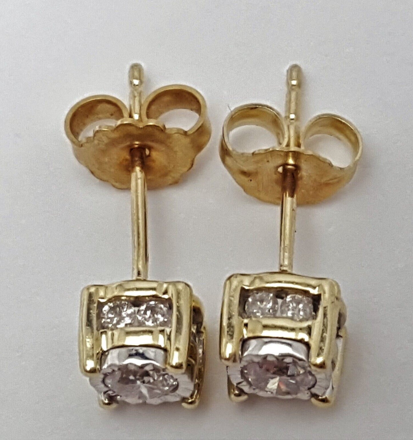 10K Solid Two Tone Gold Round Cut Diamond Earrings