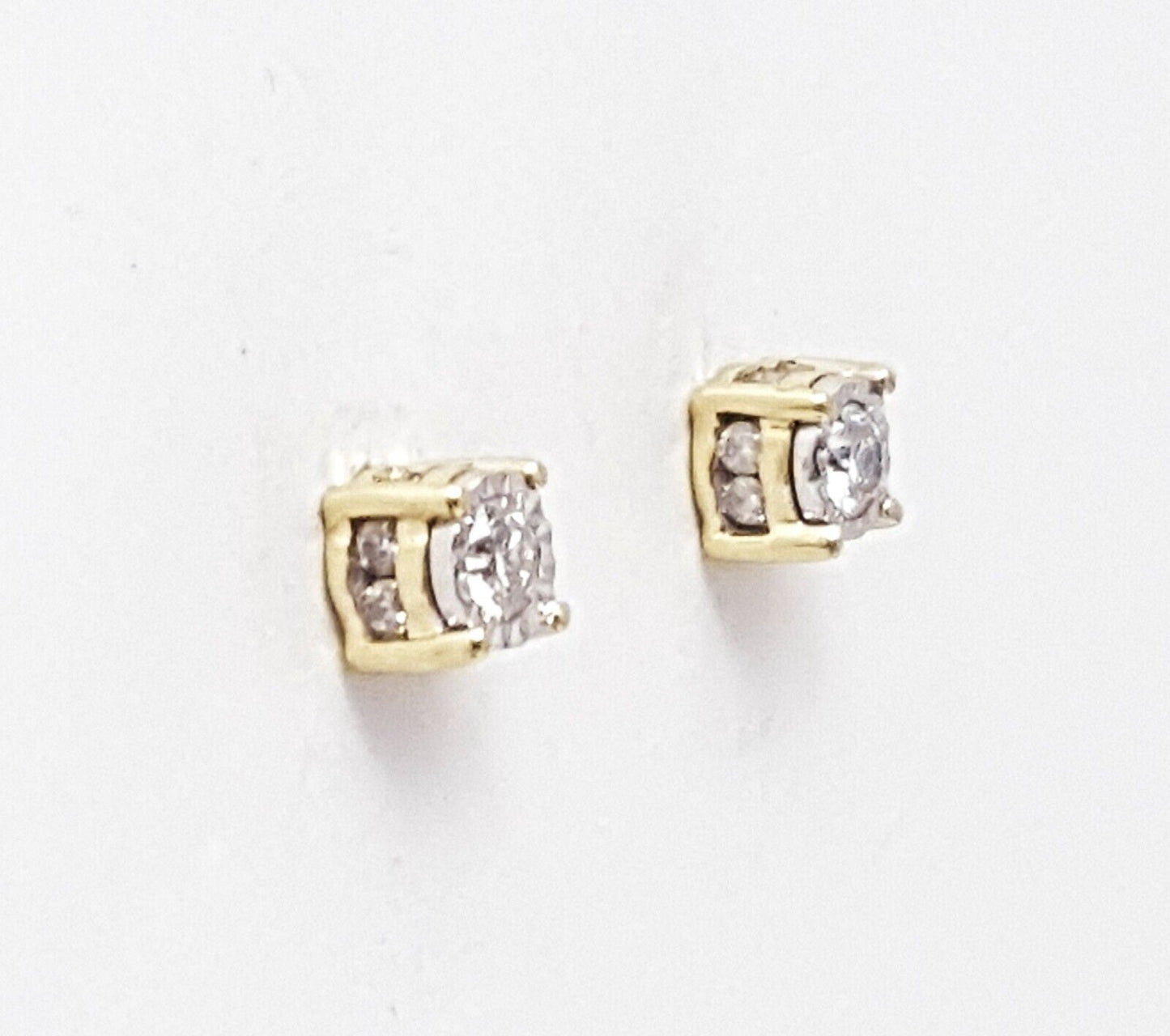 10K Solid Two Tone Gold Round Cut Diamond Earrings