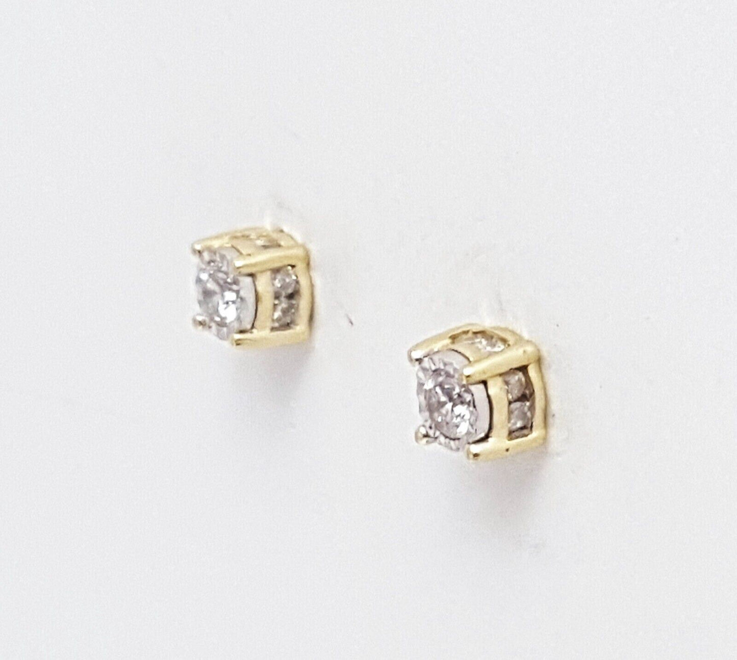 10K Solid Two Tone Gold Round Cut Diamond Earrings