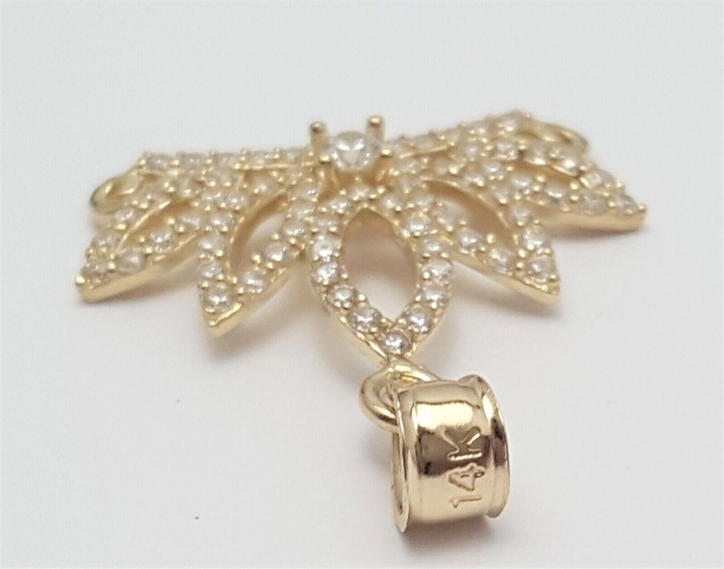 14K Solid Yellow Gold Cubic Zirconia Tiara Crown Charm Pendant