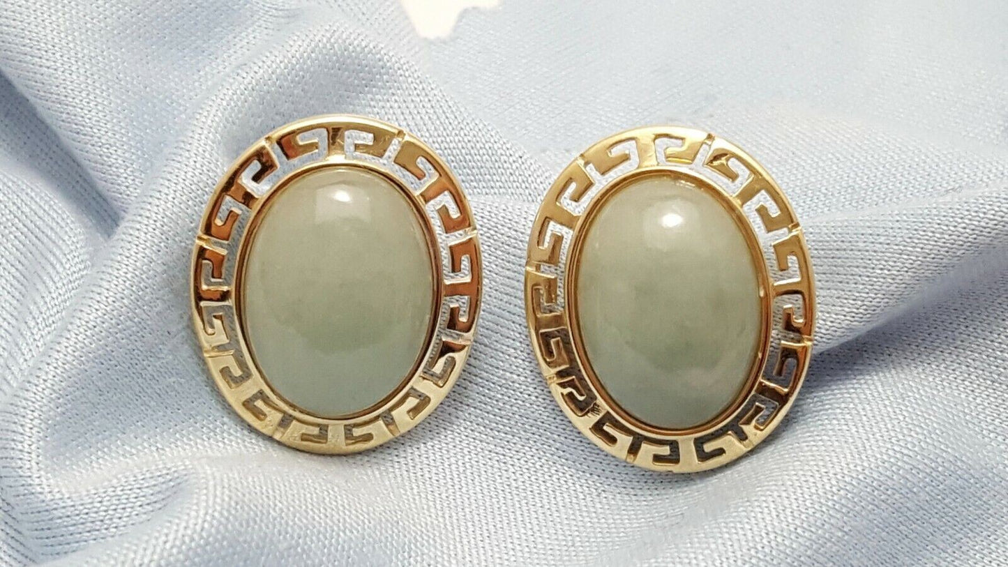 14K Yellow Gold Designer Oval Cut Jade Earrings