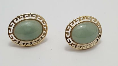 14K Yellow Gold Designer Oval Cut Jade Earrings