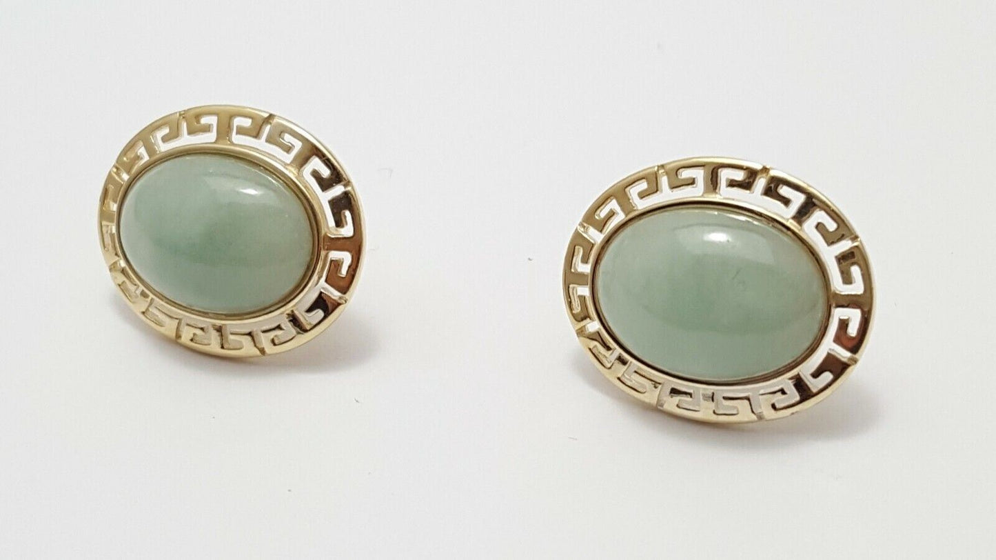 14K Yellow Gold Designer Oval Cut Jade Earrings