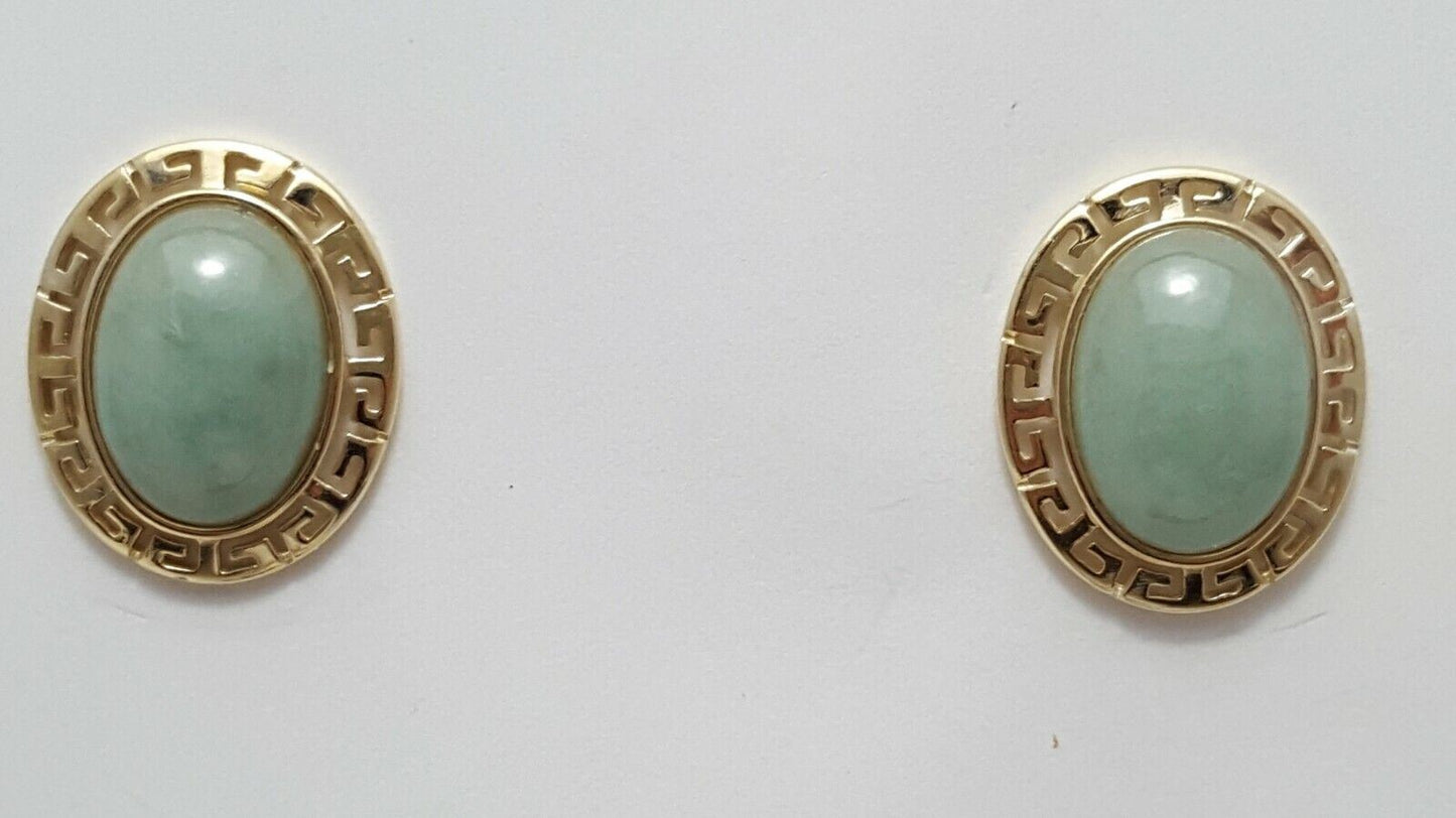 14K Yellow Gold Designer Oval Cut Jade Earrings