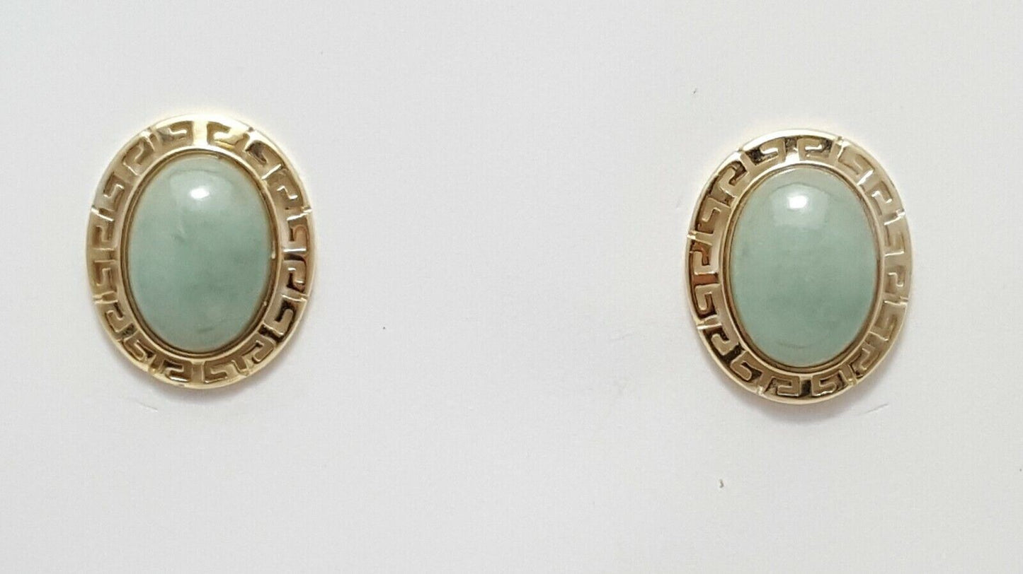 14K Yellow Gold Designer Oval Cut Jade Earrings