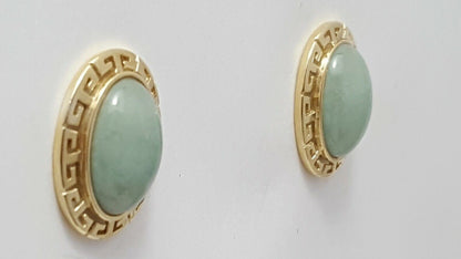 14K Yellow Gold Designer Oval Cut Jade Earrings