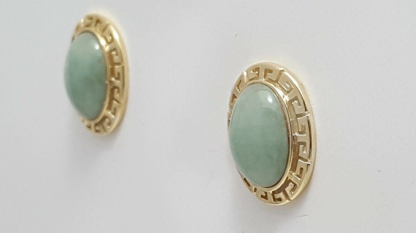 14K Yellow Gold Designer Oval Cut Jade Earrings