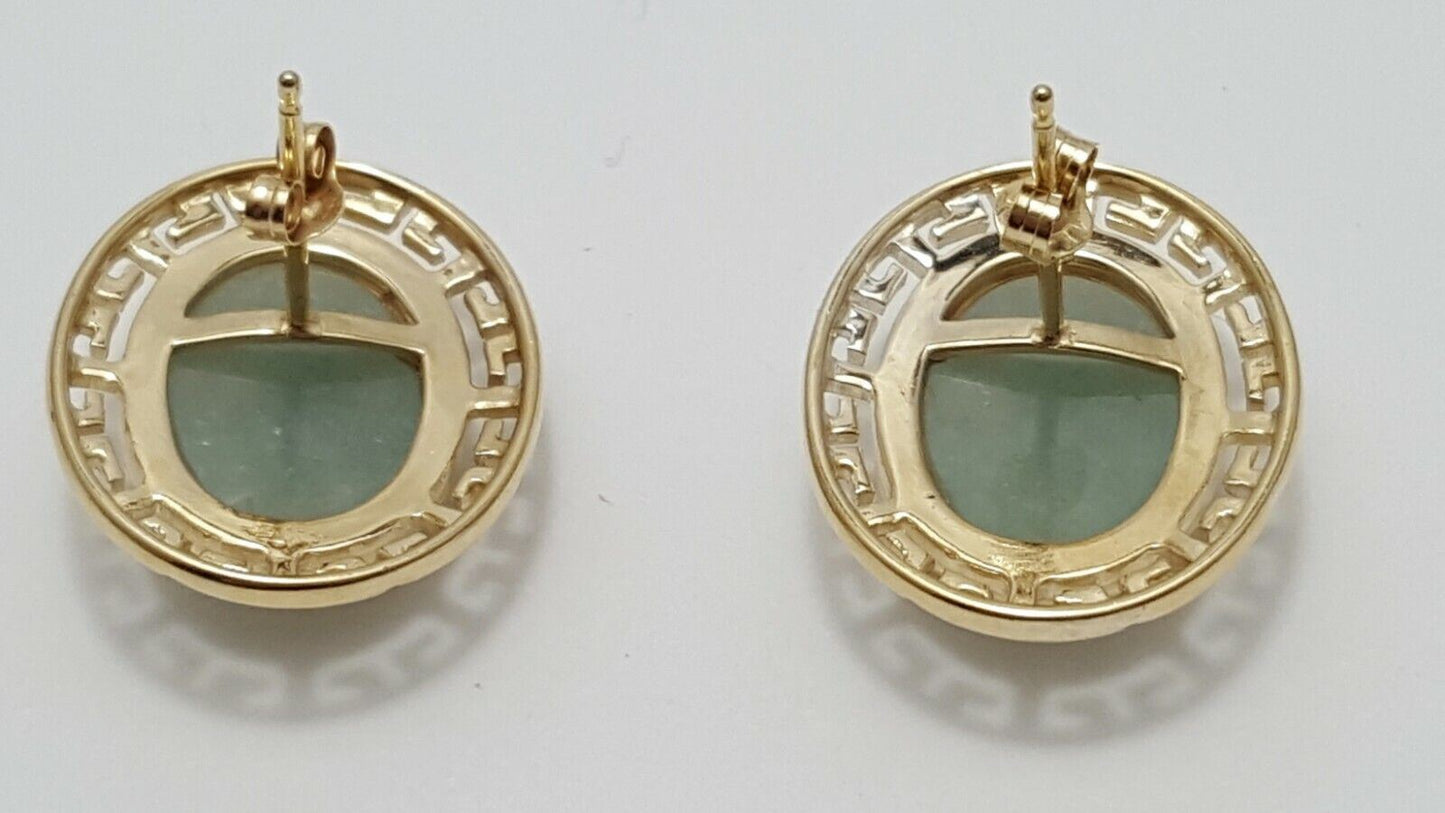 14K Yellow Gold Designer Oval Cut Jade Earrings