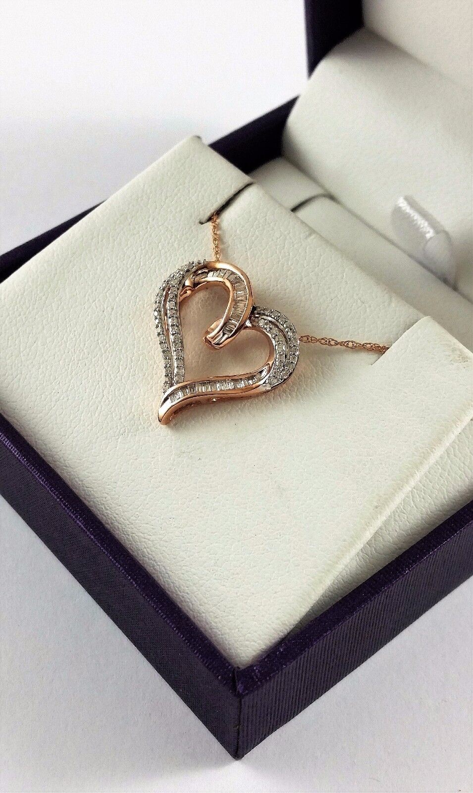 Daniels 10K Rose Gold Link Chain Open Heart Diamond Charm Pendant