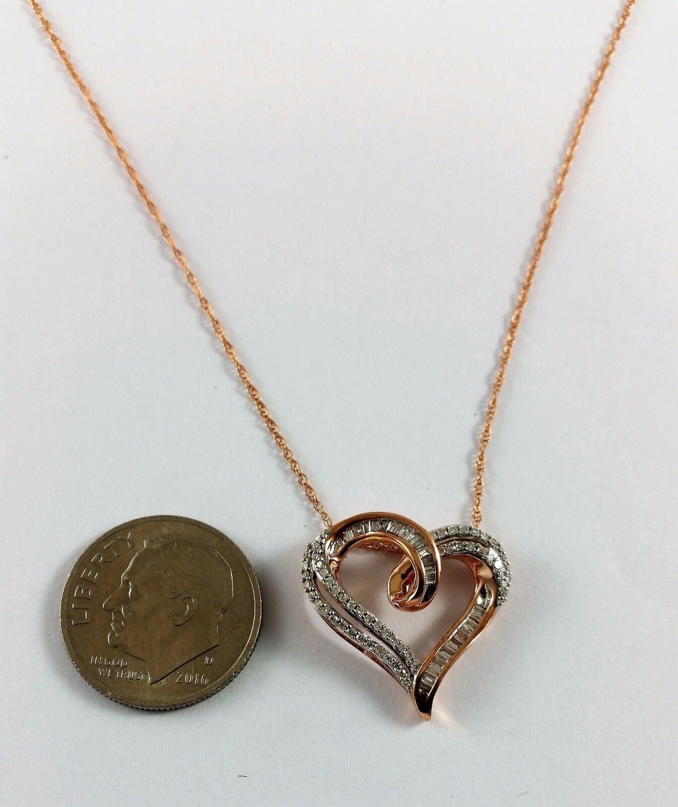 Daniels 10K Rose Gold Link Chain Open Heart Diamond Charm Pendant