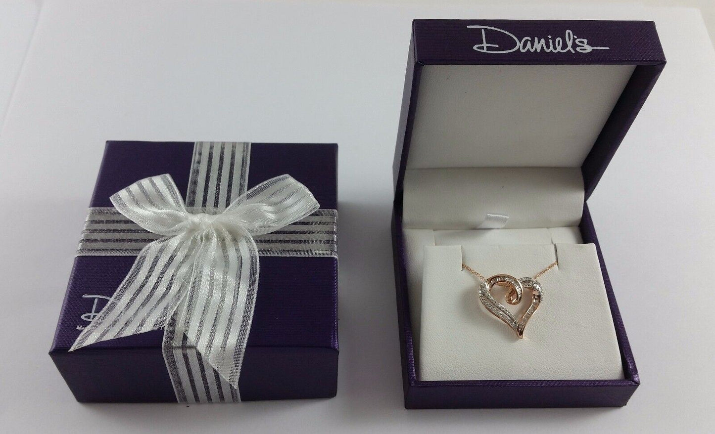 Daniels 10K Rose Gold Link Chain Open Heart Diamond Charm Pendant