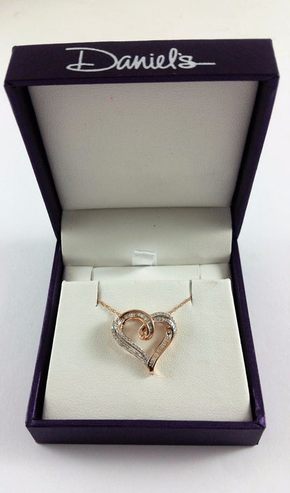 Daniels 10K Rose Gold Link Chain Open Heart Diamond Charm Pendant